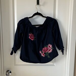 Floral Embroidered Navy Top
